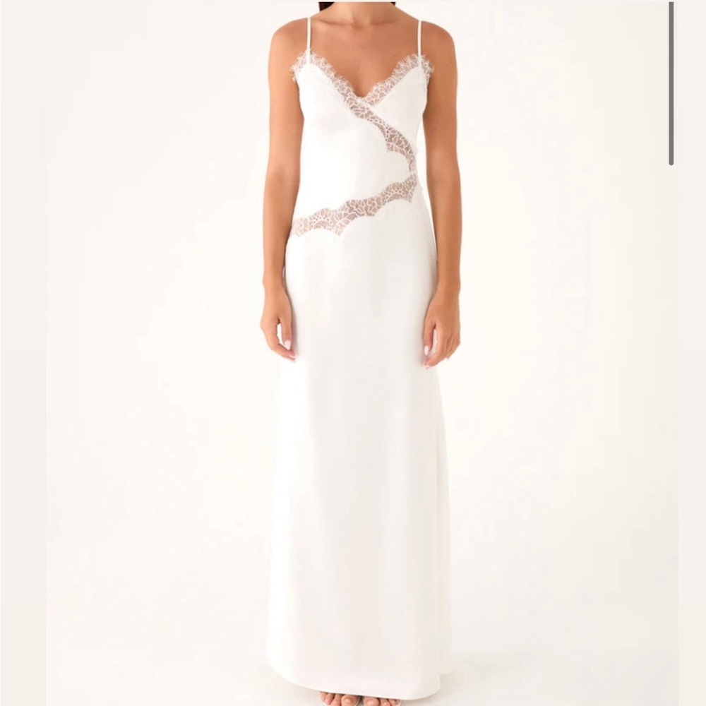 Peppermayo Velisse white satin lace maxi dress